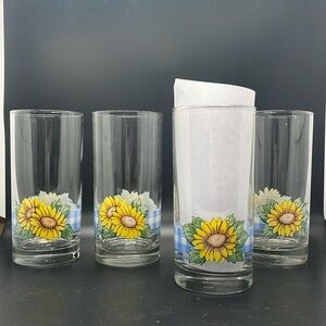 Vintage 90’s Sunflower gingham plaid drinking glasses 16oz Set of 4